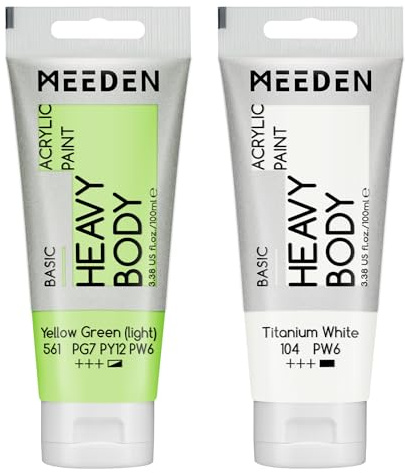 MEEDEN Acrylic Paint Yellow Green Light: 100ml/3.38oz with Titanium White | Heavy Body Artist Acrylic Paint Set for Canvas, Wood & Craft, Non-toxic Creamy Art Paint with Titanium White for Mixing