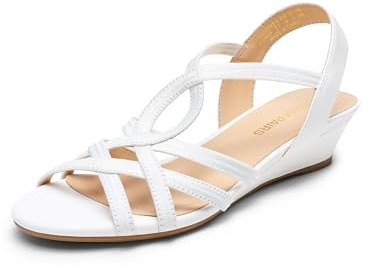 DREAM PAIRS Women's Low Heel Wedge Sandals,White,7