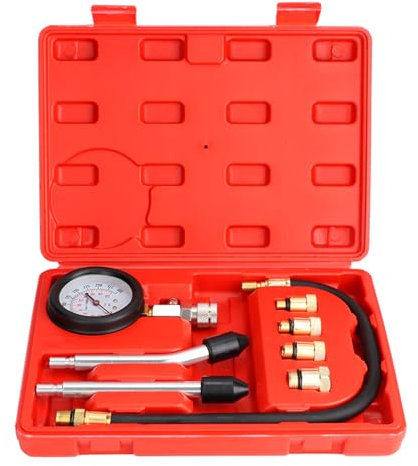 BOROCO Kit Tester di Compressione per Auto, Misuratore di Compressione Motore a Benzina 0-20 bar o 0-300 psi, Set Tester di Compressione per Motori a Benzina e Diesel con 4 adattatori M10 M12 M14 M18