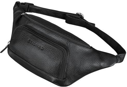 STILORD Raven Sacoche Homme Cuir Veritable Sac Banane Femme - Grande Poche Ventrale Crossbody Bag - comme Pochette Ceinture pour Les Festivals avec Sangle Réglable Couleur:Noir