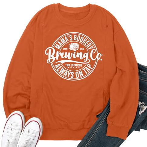 Women Nursing Sweatshirts for Breastfeeding - Friendly Zipper Maternity Sweater Long Sleeve Mama Pullover Tops B-Orange