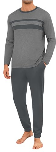 Marvmys Pijama Hombre Invierno Algodón Conjunto de Pijama Manga Larga para Hombre con Pantalones de Puño Ropa de Dormir Cálida Cómoda