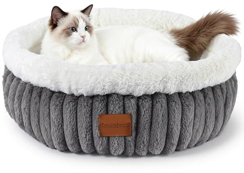 trhillsbrad Cat Bed Cat Bed Cat Basket 60 x 60 x 18 cm Cat Sleeping Place with Double-Sided Inner Cushion Removable Washable Non-Slip Underside Basket Fluffy Doughnut for Dogs and Cats