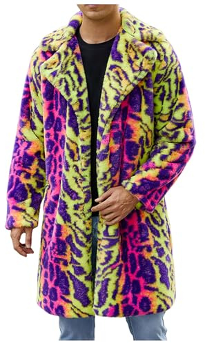 Generisch Manteau en fourrure pour homme - Long col à revers - Manteau en fourrure - Veste d'hiver chaude - Manteau pour homme - Léopard - Hiver - Mode d'extérieur - Laine synthétique - Cardigan en