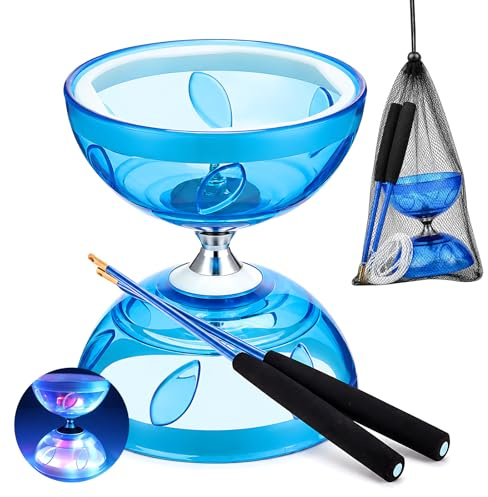 ZMCVOE Diábolo con Rodamientos de Bolas, Diabolo Led con SOGA de 10 M, Juego de Malabares Led DIABOLO, Diavolo para Adultos, Principiantes (Azul)
