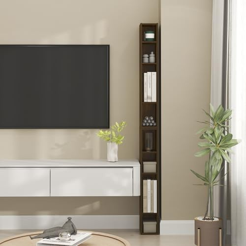 Furinno FULDA Book Shelf, 8-Tier Bookshelf, Bookcase with Space Saving Storage Shelf, 23.5(D) x 15.0(W) x 180.0(H) cm, for Living Room, Bedroom, Home Office, Amber Pine