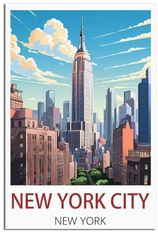 NAEGV Kits de peinture par numéros pour adultes - New York - Peinture acrylique à l'huile à faire soi-même avec pinceaux - Décoration murale - Cadeau - 30 x 40 cm