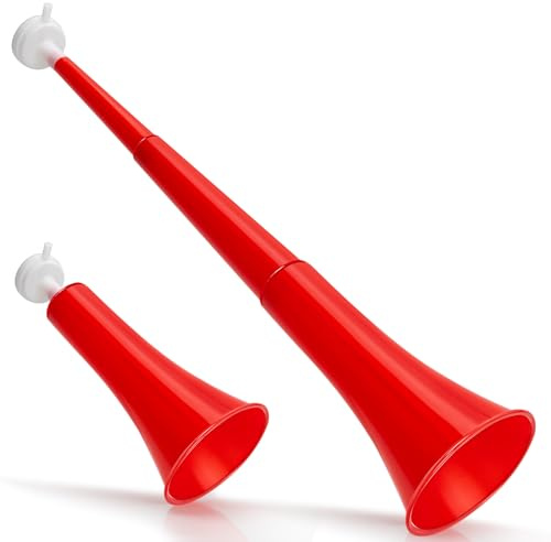 Druvian Vuvuzela, vikbar stadionhorn, högt bullermakare, hejerhorn för fotbollsspel sportevenemang examensfester födelsedagsfester, röd 63 cm 1 st