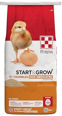 Purina Start and Grow | Non-Medicated Chick Feed Crumbles | Nutritionally Complete - 25 Pound (25 lb.) Bag