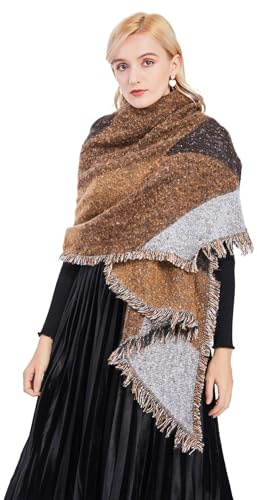 Miss Lulu Sciarpa Donna Oversize Invernale, Morbida Sciarpa in Tartan con Frange Lunghe, Scialle Spesso e Caldo - Regalo di Calore e Stile (Caffè)
