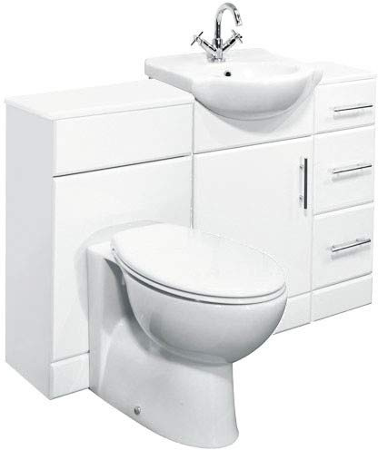 VeeBath Linx 1400mm Bathroom Vanity Unit Cabinet Combination Set with Storage and WC Toilet Unit, Pan and Cistern