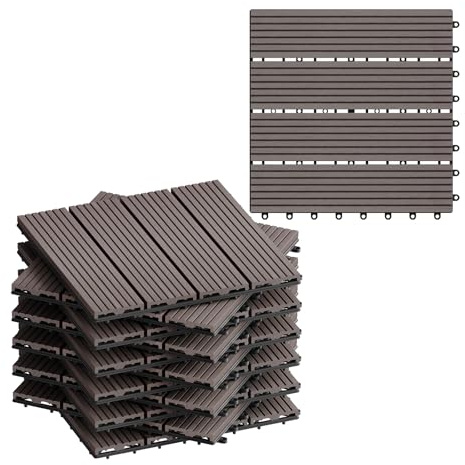 WOLTU Suelo de WPC Set de 11 Baldosas de Madera Exterior para Porche Patios Jardin, 30 x 30 cm Compuesta Azulejos para Terraza Café