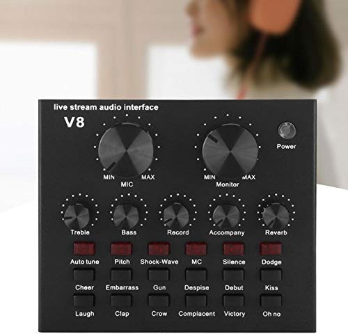 V8 Live Sound Card for Live Streaming, Voice Changer with 18 Kinds of Effects, Bluetooth Audio Mixer for Computer, Laptop, Phone Live Broadcast Voice Changing Card