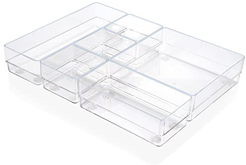 ALPOONS® - Schubladen Organizer (6er transparent) mit Antirutsch Pads für einen extra stabilen Halt. Organizer Schublade für eine klare Übersicht. Organizer Schminke sorgt für Ordnung im Chaos.