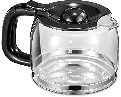 Yabano Caraffa in vetro con coperchio in plastica, 1,5 l/12 tazze, accessorio per macchina da caffè Yabano CM4329, lavabile in lavastoviglie, colore nero