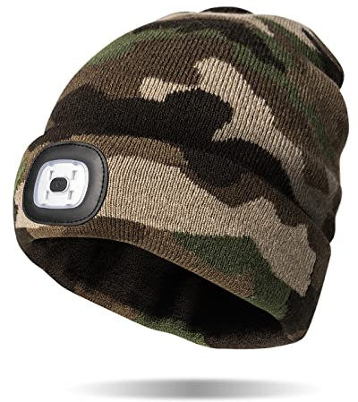 Night Scope Rechargeable LED Warm Knit Beanie Brightside Collection Hand-Free Lighted Head Lamp Hat for Women Men Girls Unisex - Woodland