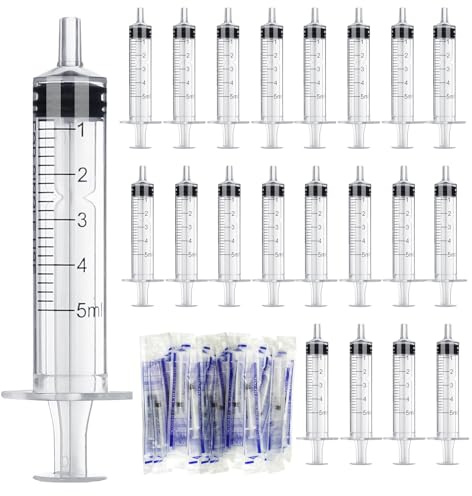 20 Seringues 5ml sans Aiguille, Seringue Stériles Seringue Plastique avec Casquettes Seringues de Distribution pour Laboratoire Industriel Seringue Alimentation pour Animal Bébé Décoration Halloween