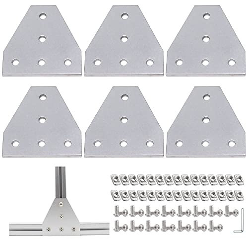 T Förmige Eckhalterungs Verbindungsplatte 6 Stück Eckhalterungsplattemit M5-T-Muttern+M5-Schrauben+chraubenschlüssel für Standard-Aluminium-Extrusionsprofil mit 6 mm Schlitz 2020