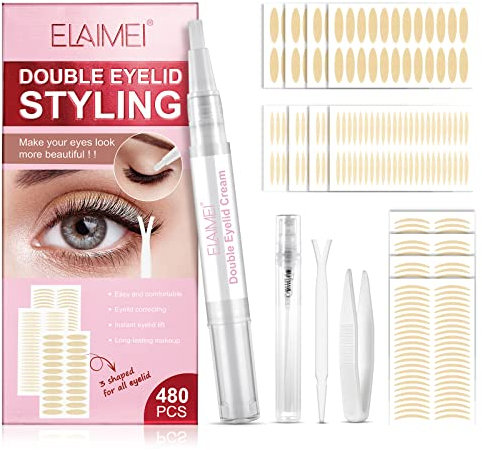 Schlupflider Stripes,Doppelte Augenlid Stripes,Schlupflid Tapes,Augenlid Stripes Unsichtbar,Wasserfest,Double Eyelid Tapes Lifting ohne OP (480 Stück)