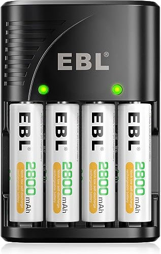 EBL Chargeur de Piles Universel, avec 4PCS AA 1.2V Piles Rechargeables NIMH, Chargeur Universel pour AA/AAA/9V Piles NiMH Ni-CD