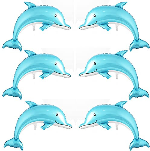 6 Stück Delfin-Luftballons, riesige Delfin-Form, 117 cm, große Mylar-Luftballons, Meerjungfrauen-Delfin-Party-Dekorationen, unter dem Meer, für Babyparty, Hochzeit, Geburtstag, Party, Dekorationen