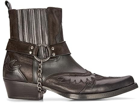Infinity Leather Botines de Vaquero de Cuero Para Hombre Negro Marrón Cuban Motero Winklepicker Western