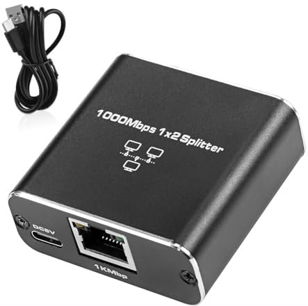 Occzin Répartiteur réseau Gigabit Ethernet RJ45 1 vers 2 1000/100 Mbps avec port d'alimentation USB pour ordinateur, concentrateur, commutateur, routeur, ADSL, décodeur, TV numérique, etc