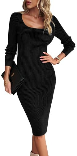 Heersan Jumper Dress for Women UK Long Sleeve Dress Elegant Ladies Winter Pullover Dresses Tunic Knitted Party Dress Black