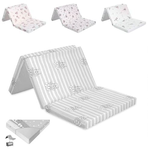 Lorelli Baby Matratze Classic atmungsaktiv, Kindermatratze 60 x 120 cm faltbar mit abnehmbarem und waschbarem Bezug, Bequeme Babymatratze aus hochwertigem Schaum für Reisebett und Kinderbett, Grau