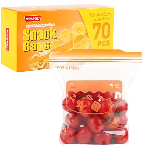 WRAPOK Small Ziplock Freezer Bags Zipper Snack Bag Plastic Food Sandwich Bag for Kitchen, 6.3 x 5.9 Inch - 70 Count