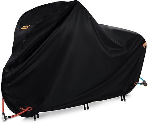 Copertura per bicicletta per 2 biciclette in tessuto Oxford 420D, resistente, impermeabile, per 2 biciclette, con fori di bloccaggio antistrappo e 3 fibbie, per bici da strada e mountain bike (2XL: