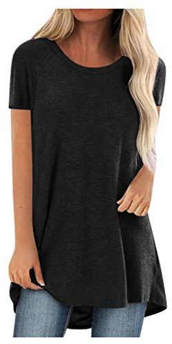 Camisetas Manga Corta Mujer,Tallas Grandes Camisetas Túnica Larga Cuello en O Suelta Camisetas Mujer Verano 2024 Moda Color Sólido T-Shirt Casual Camiseta Moda Corte Suelto Pullover Tops