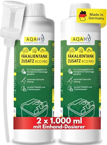 AQAHY Sanitärflüssigkeit für Campingtoilette ECO PRO – mikrobiologischer Ersatz für Chemietoilette Flüssigkeit - der Camping Toiletten Zusatz beseitigt unangenehme Gerüche - Made in DE