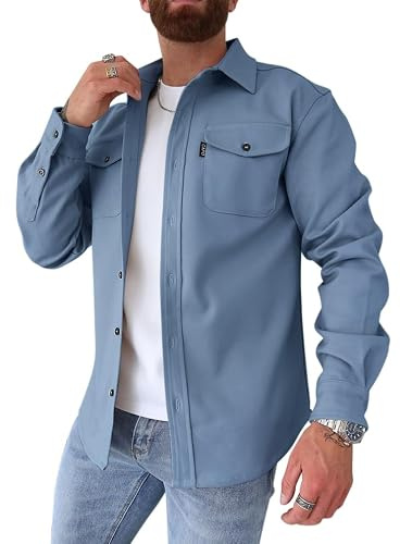 Oanviso Chemise Veste Homme Décontractée Boutonnée Veste Légère | Mode, élégante, Blouse, Manches Longues, Outwear, Blouson, à Poches, Automne