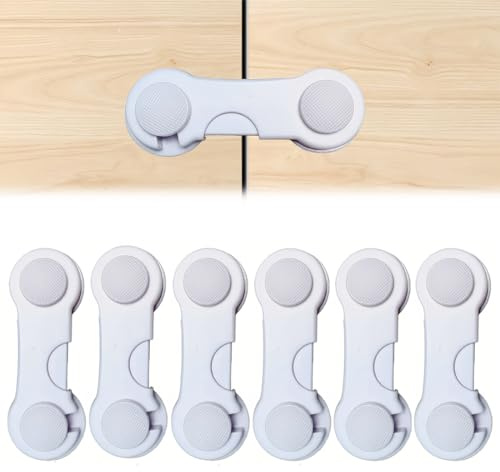 NJCXOLA 6 Pezzi Chiudi Cassetti Bambini, Blocca Cassetti Per Bambini per Armadietto, Cassetto, Armadio, Mobilia, Frigorifero, Sicurezza Cassetti Bambini con Adesivo Nessun Trapano Necessario Bianca