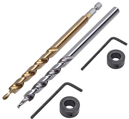 Idhadkc 2Pcs 1/4 Inch Hex Shank Pocket Hole Drill Bit + 3/8(9.5Mm) Replacement Twist Step Drill Bit with Depth Stop Collar for Manual Pocket Hole Jig System Drill Guide Drill Tools Kit