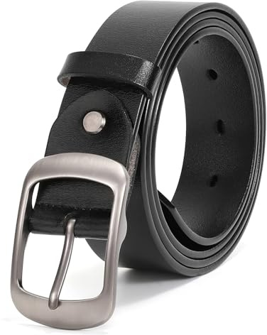 JASGOOD Women Leather Belt Brown Casual Waist Belt for Jeans Pants with Metal Pin Buckle
