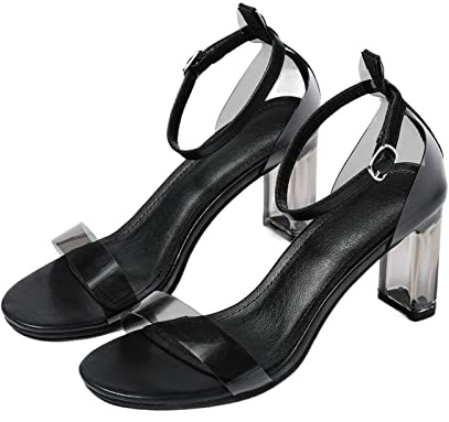 Sandali da Donna alla Moda con Tacchi Alti Trasparenti Nudi Neri Scarpe Taglia Grande 43 Sandali di Base for Feste estive for Ragazza(Black,39EU)