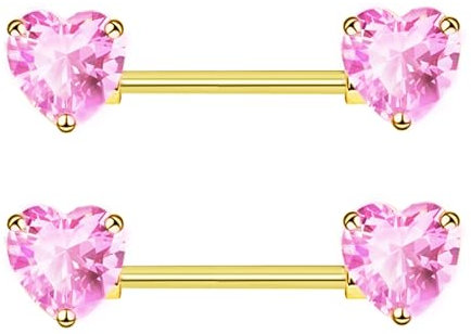 Besyvvin 2er Brustwarzenpiercing 16mm Gold Nippelpiercing Chirurgenstahl Rosa Herz Piercing Nipple Brustwarze Ring Damen Frau