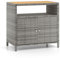 COSTWAY Gartenschrank Rattan, Terrassenschrank mit Akazienholz-Arbeitsplatte, offenem Fach und Doppeltür, Outdoor Aufbewahrungsschrank für Garten, Terrasse, 90 x 53 x 86 cm (Grau)