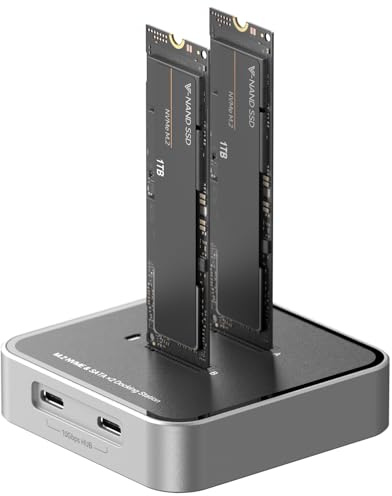 MiliPow Dual Bay M.2 NVME SATA SSD Enclosure, USB 3.2 10Gbps HUB PCIE NVMe Docking Station, Up to 16TB, Plug and Play, with M.2 SSD Storage Case