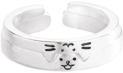 GMBYLBY 2 anillos ajustables de dibujos animados de gatos y perros para mujer, tamaño de amistad, moda, compromiso
