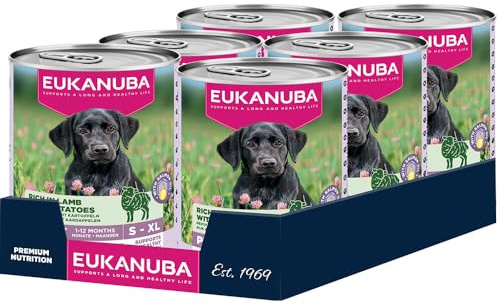 EUKANUBA Cibo umido per cuccioli con agnello e patate, alimento umido premium senza cereali per cani junior, 6 x 400 g lattine
