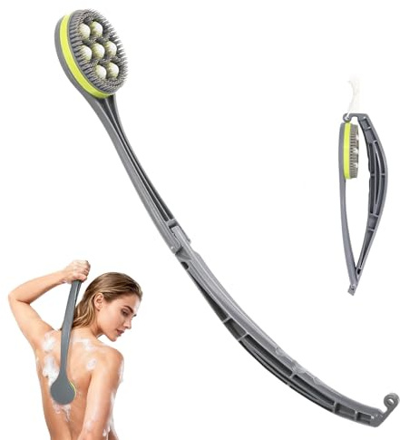 Spazzola Schiena Doccia a Manico Lungo 53CM | Body Brushing con testine Massaggianti | La Sfera Rotante Aiuta a Distribuire Uniformemente la Crema Detergente