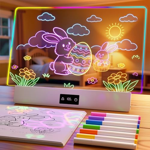 TAEMVV Lumiboard LED Drawing Board for Kids, 16-Inch Rechargeable Light Up Dry Erase Board with 8 Colors, 3 Dynamic Modes, 6-Level Dimmer, 15H Battery, Built-in Stand & Full Kit