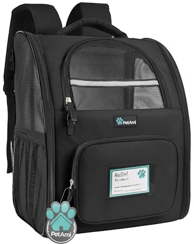 PetAmi Dog Backpack Carrier for Small Large Cat, Pet, Puppy, Ventilated Pet Hiking Backpack Travel Bag, Airline Approved Cat Backpack Carrier, Camping Biking Dog Bag Up to 18lbs Pet, Black