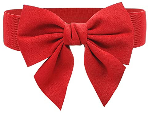 TeeYee Damen Mädchen Fashion und Groß Schleife Decor Elastische Tailleband Breiter Gürtel rot