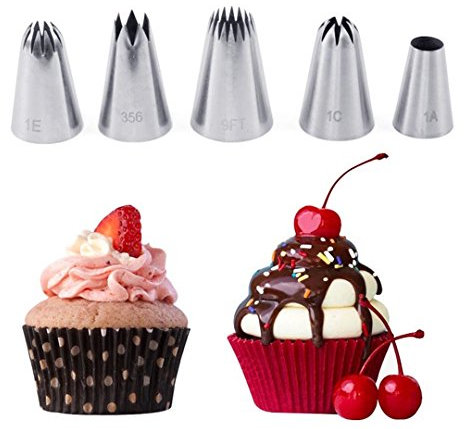 FantasyDay Decorazione Torte Set, 5 Pezzi Ugello in Acciaio Inossidabile Professionale da Pasticceria - Bocchette Decorative Accessori per Torte, Cupcakes, Pasta di Zucchero, Muffin, Dolci, Biscotti