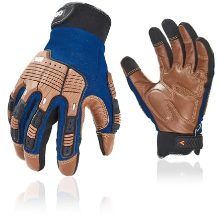 Vgo...…1Pair Leather Heavy Duty Work Gloves,Mechanics Gloves,Impact Resistant, Anti-Vibration, Water-repellent (M,Blue,CA7725)