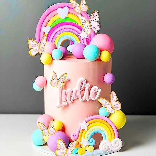 JeVenis Rosa Boho Tortendeko Regenbogen Tortendeko Kuchen Topper Kinder Geburtstag Babyparty Hochzeit Cupcake Topper